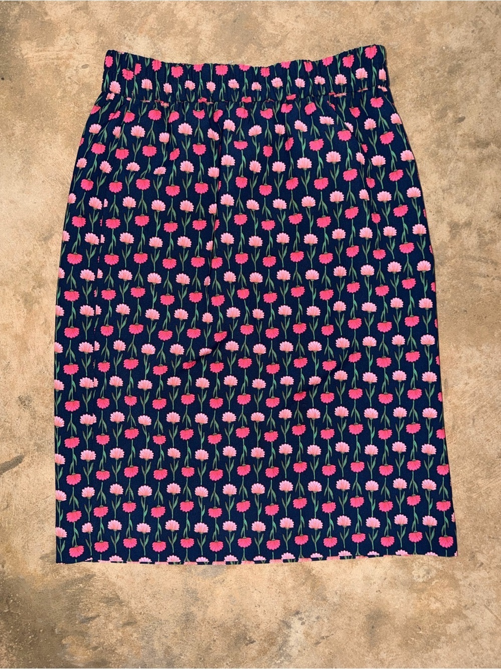 J. Crew Navy Pink Floral Pencil Skirt Elastic Waist Pockets NWOT Size M